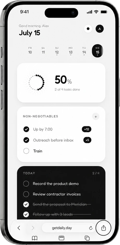 Step 1: open getdaily.day in Safari and tap the share button