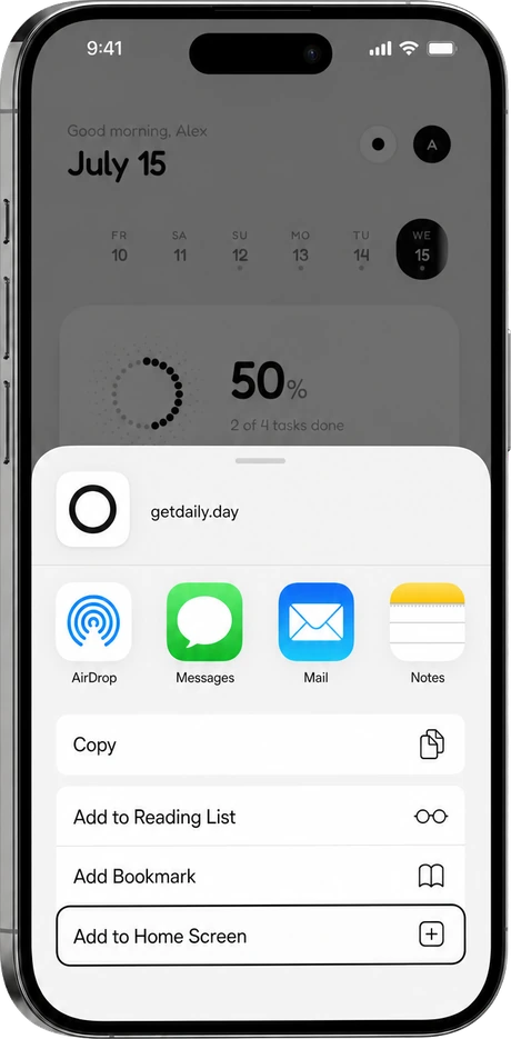 Step 2: choose Add to Home Screen
